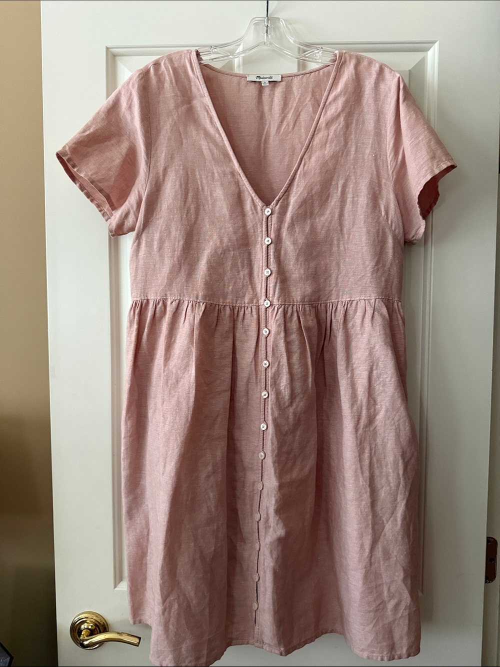 Madewell Pale Pink Button-Front Linen Dress